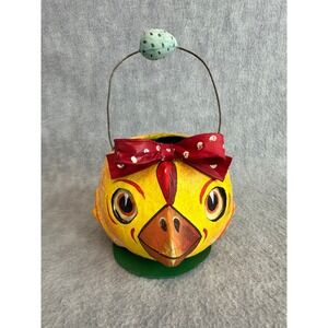 VTG Department 56 Easter Chick Basket Yellow Paper Mache Decor Handle